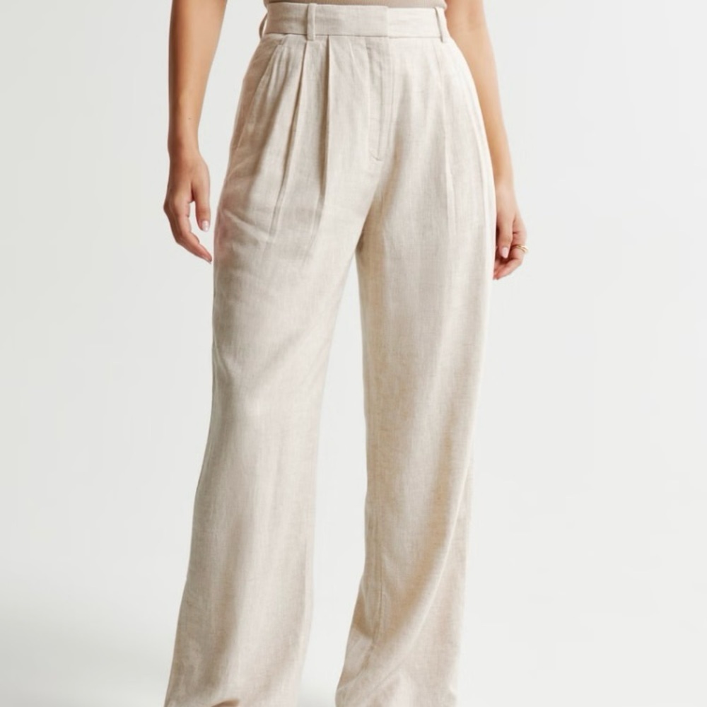 Curve Love A&F Sloane Tailored Linrn-blend Pant